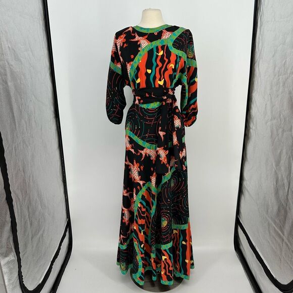 Vintage Black and Orange Maxi Dress - Picture 5 of 16